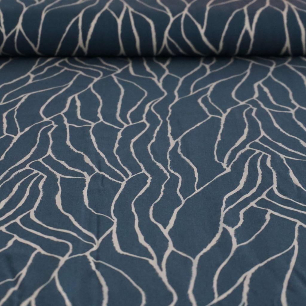 Viskose Twill Druck abstrakte Blätter stahlblau petrol